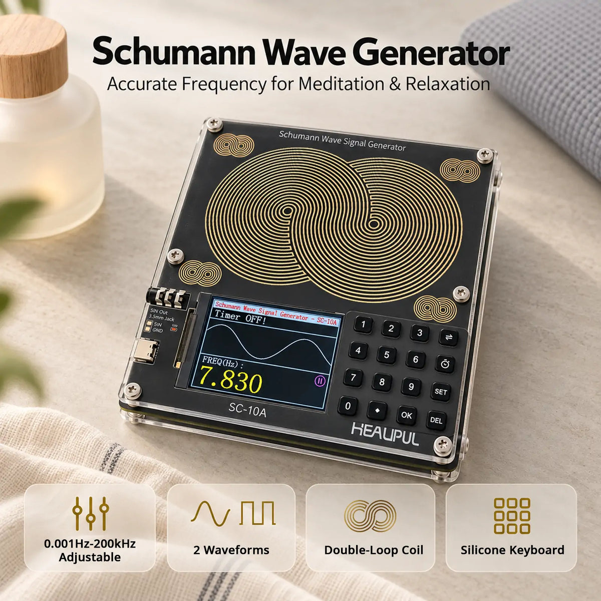 HealPul SC-10A Schumann Resonance Frequency Generator | 0.01Hz-200kHz Adjustable | Programmable Timer | USB Powered for Sleep, Meditation & Work Focus